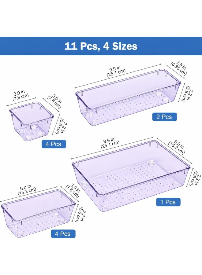 مجموعة صناديق تنظيم أدراج المكياج، 11 قطع، 4 أحجام من صواني تنظيم المكياج، حاويات تخزين أكريليك بينك لمستحضرات التجميل، ومستلزمات النظافة، والمجوهرات - Image 2